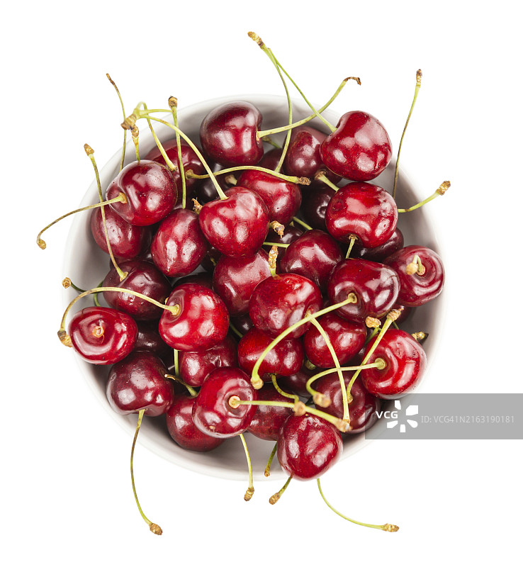 白色背景上的樱桃特写图片素材