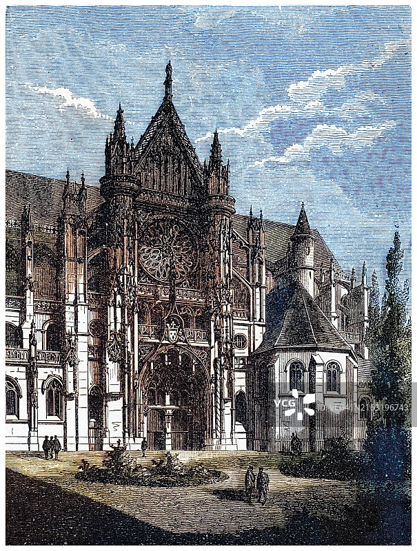 老式雕刻：法国瓦兹省桑利斯天主教教堂图片素材