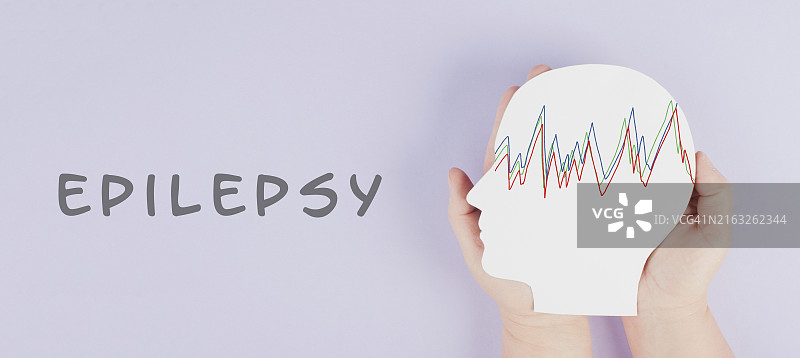 双手捧头，癫痫症意识，脑电波，精神保健，剪纸，紫色图片素材
