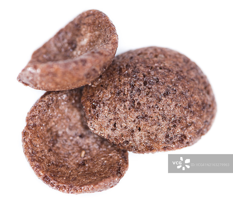 纯白色背景上的巧克力玉米片图片素材