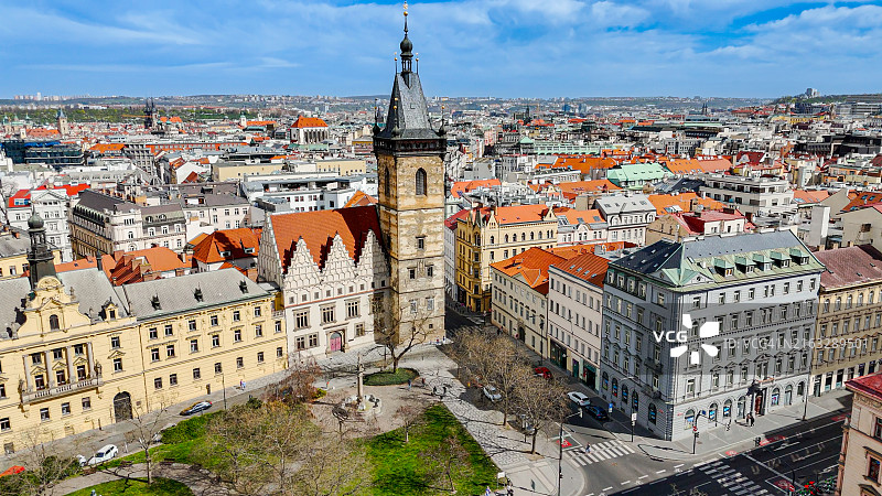 布拉格查理广场圣依纳爵教堂鸟瞰图片素材