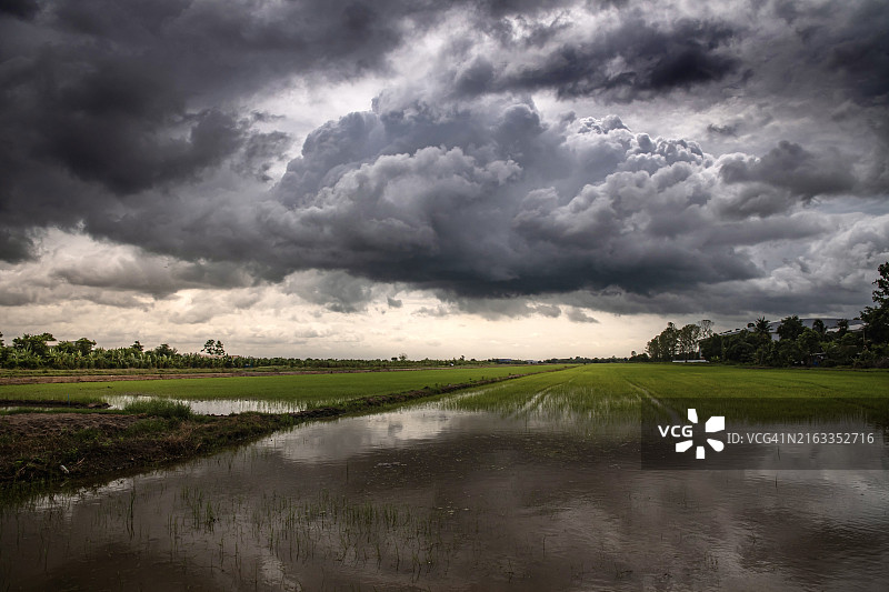 日落时分农场上空的风暴云图片素材
