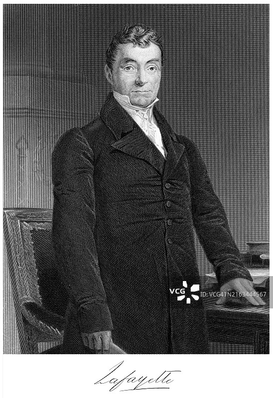 吉尔伯特·杜·莫蒂埃·德·拉法耶特侯爵肖像，曾在美国独立战争中志愿加入由乔治·华盛顿将军率领的大陆军的法国贵族和军官图片素材