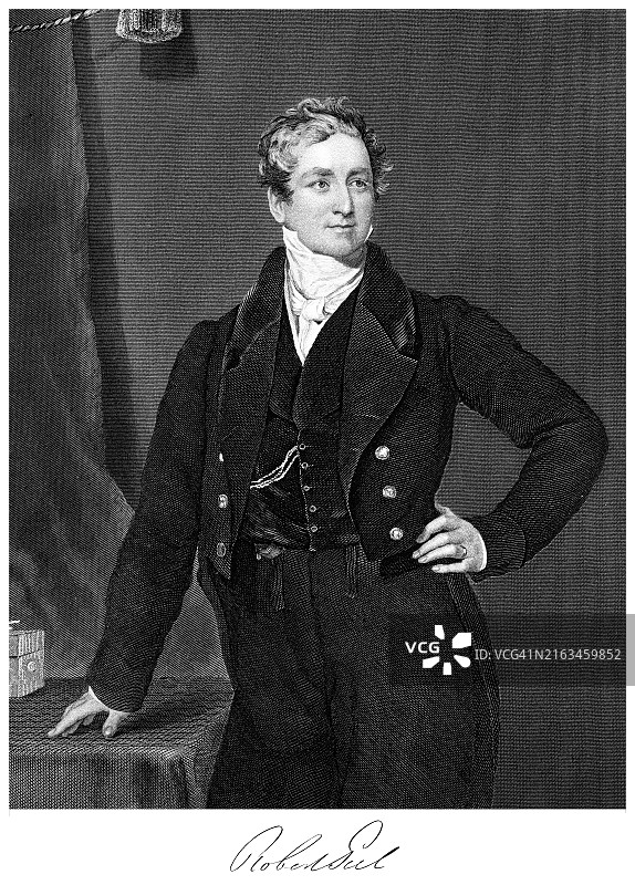 英国保守党政治家罗伯特·皮尔爵士肖像图片素材