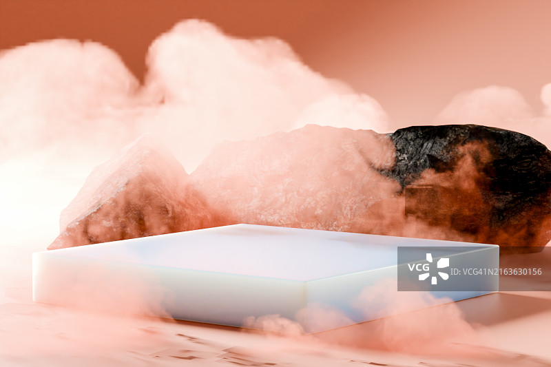 具有岩石和烟雾的抽象产品展示图片素材
