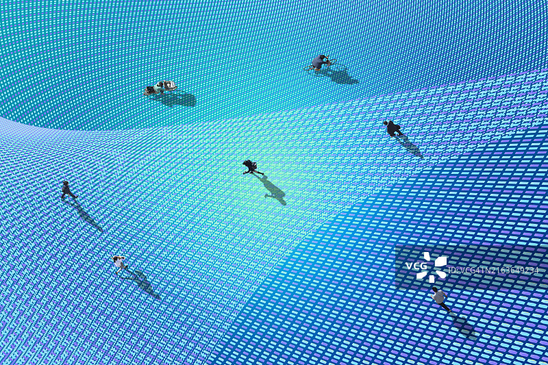 在人工智能连接空间行走的人们，数字合成图片素材