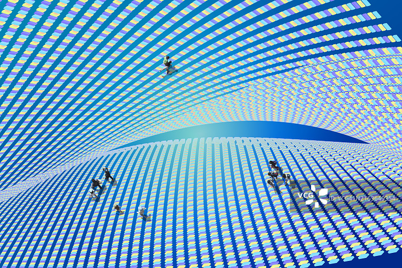 在人工智能连接空间行走的人们，数字合成图片素材