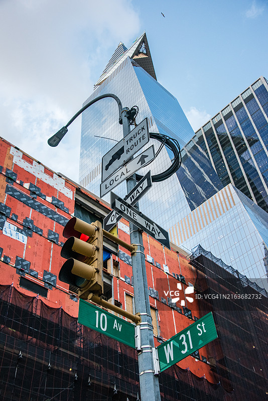 纽约市第31街路牌和哈德逊城市广场30号图片素材
