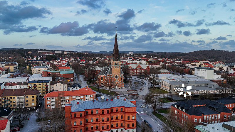 博拉市航拍，古斯塔夫·阿道夫教堂航拍图片素材