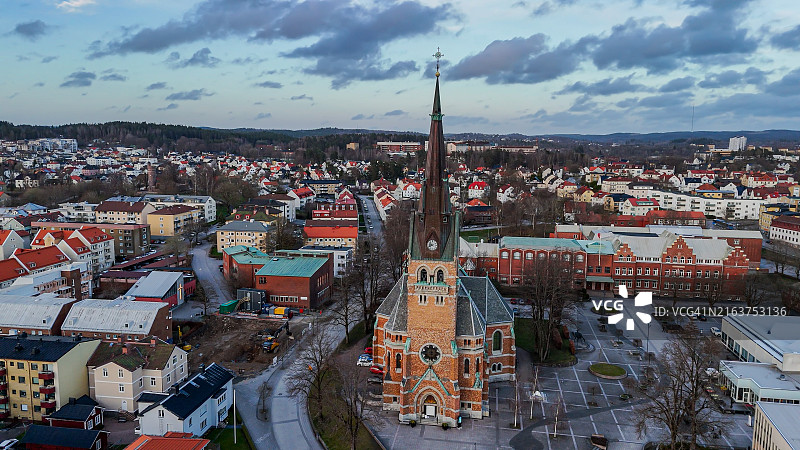博拉市航拍，古斯塔夫·阿道夫教堂航拍图片素材