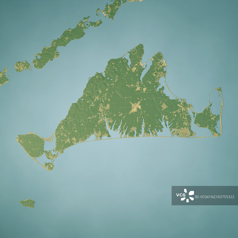 玛莎葡萄园岛卫星地形图3D渲染彩色图片素材