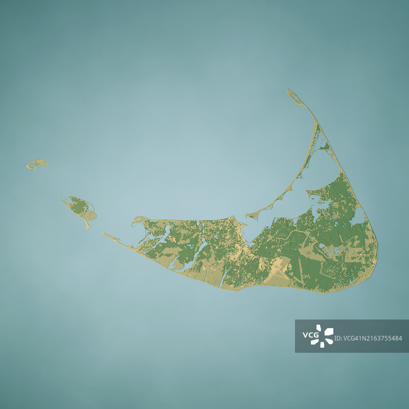 楠塔基特岛卫星地形图3D渲染彩色图片素材