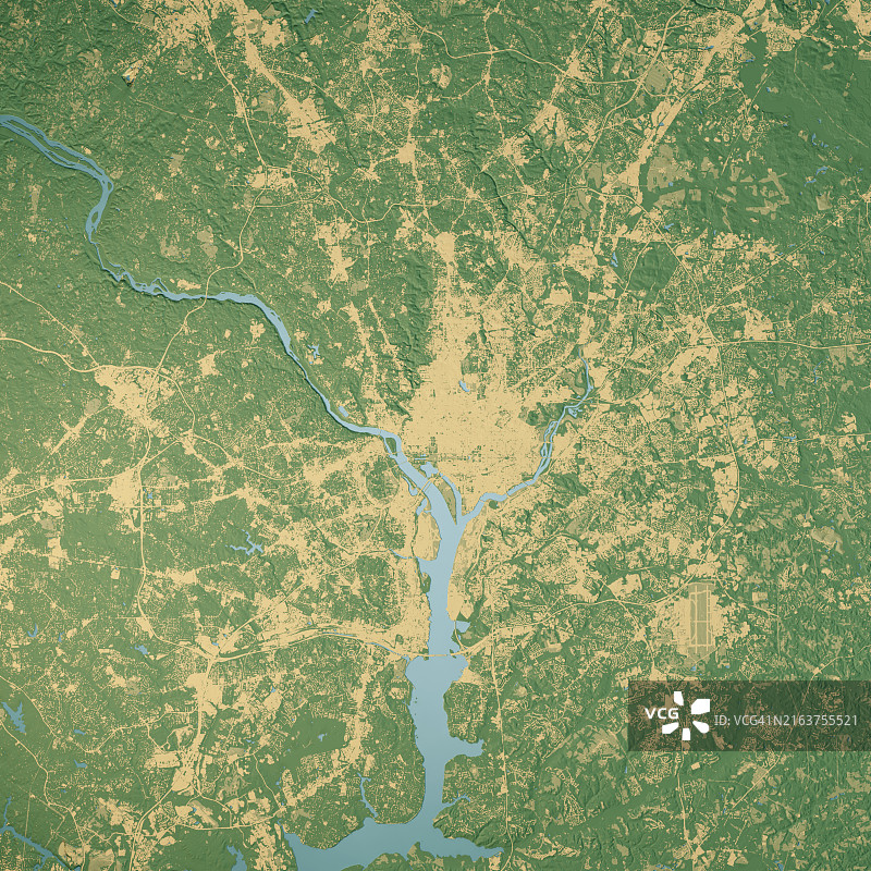 华盛顿特区卫星地形图3D渲染彩色图片素材