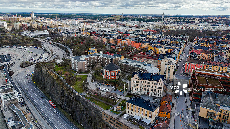 斯德哥尔摩南城和卡塔琳娜教堂鸟瞰图图片素材