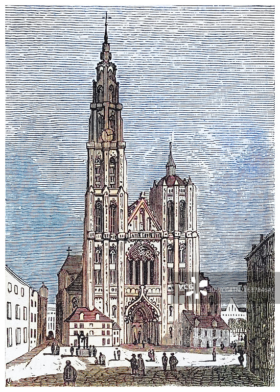 比利时安特卫普圣母主教座堂古老雕刻插图，联合国教科文组织世界遗产图片素材