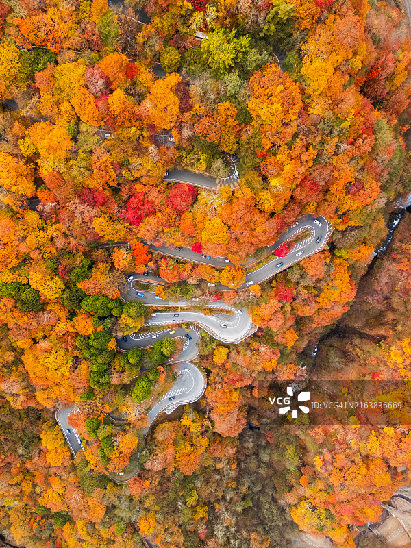 日本日光市美丽山脉的蜿蜒道路航拍图片素材