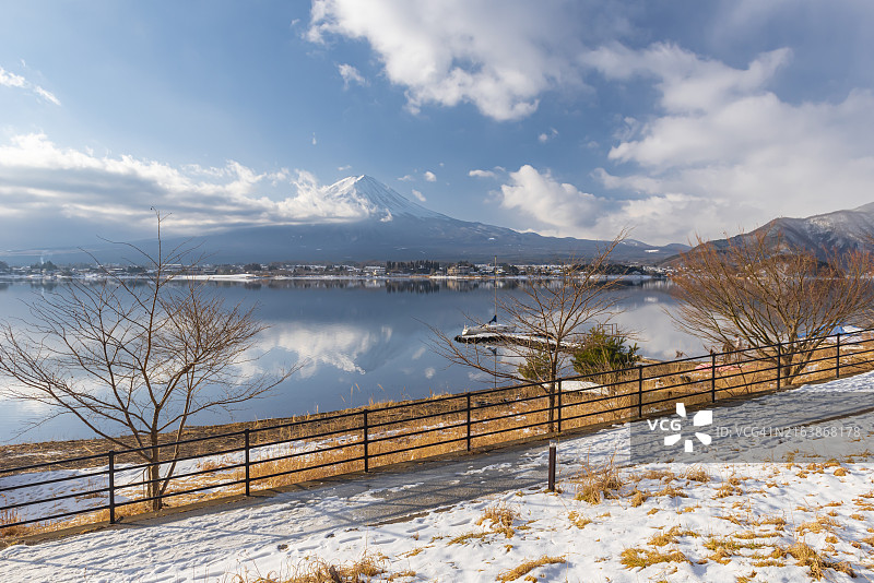 日本川口湖的冬季富士山图片素材