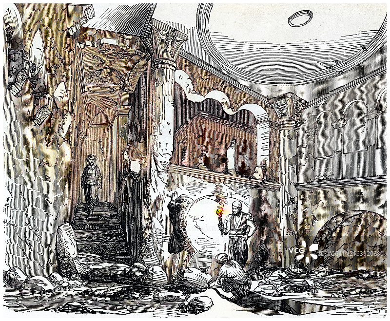 米迪亚毁坏寺庙地下室古版画图片素材