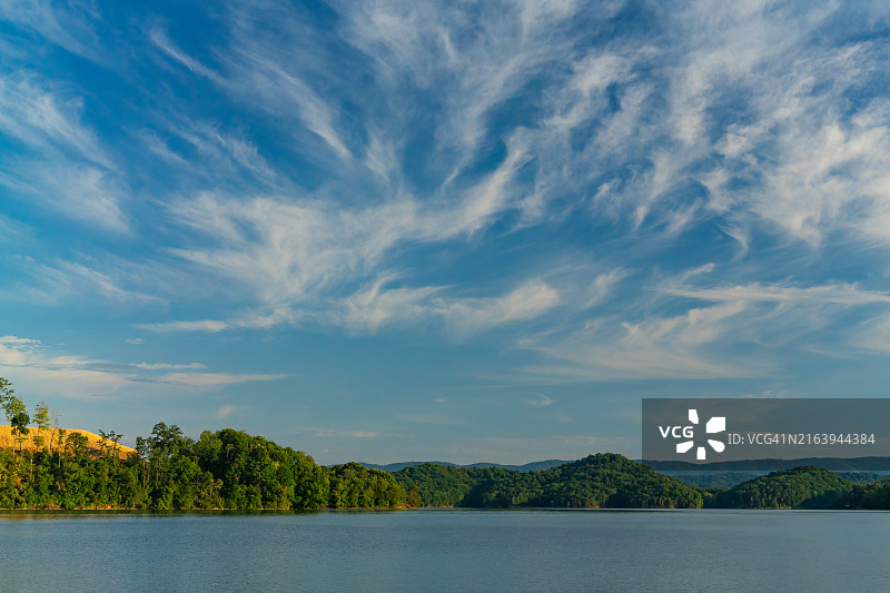 蓝湖上空的云景图片素材