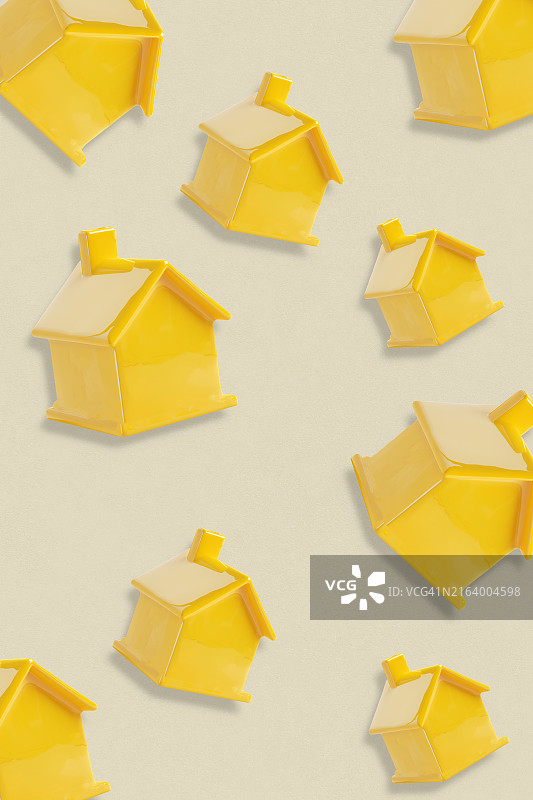 抵押贷款概念/3D黄色房屋无缝连接图片素材