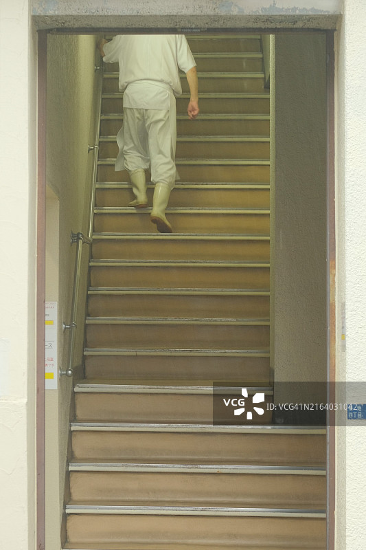 东京鱼罐头厂工人爬楼梯图片素材