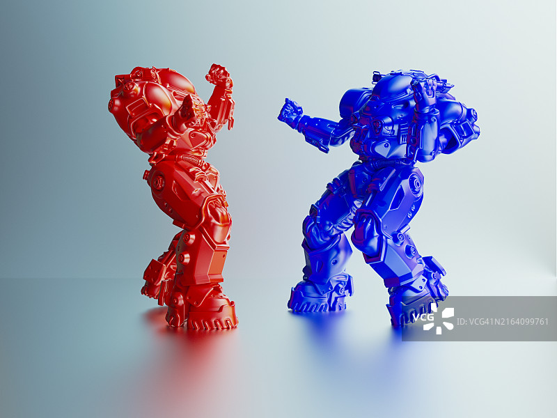 红色和蓝色对立的机器人图片素材