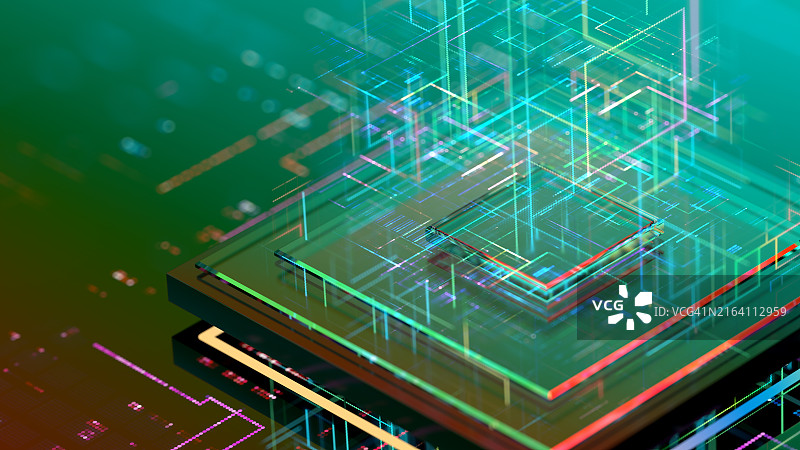 量子计算机，抽象CPU和计算机芯片概念，数字数据图片素材