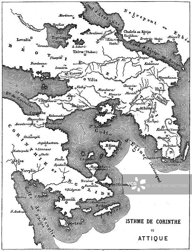 科林斯地峡古老雕刻地图图片素材