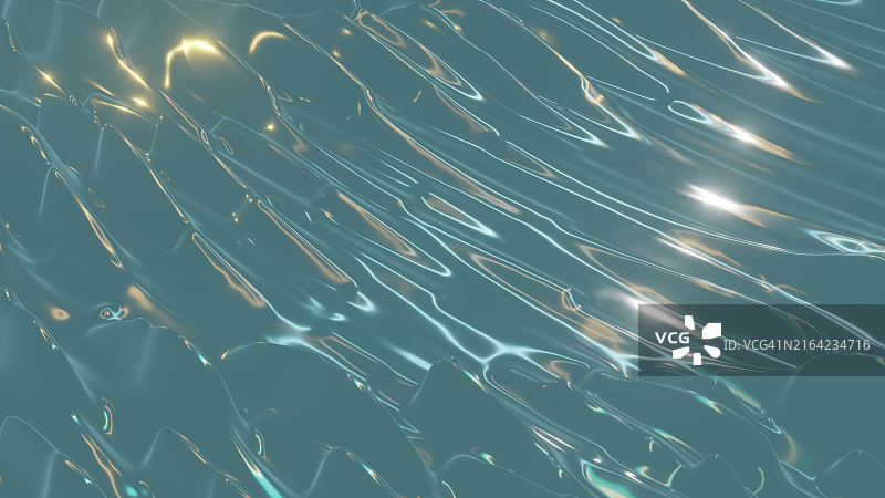 流动的金属波浪 - 抽象3D渲染图片素材