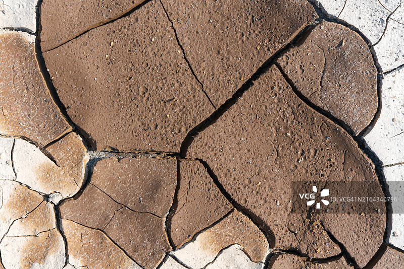 干旱景观的严峻现实：龟裂的干燥土壤图片素材
