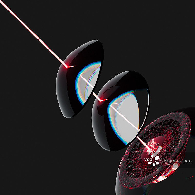 人眼抽象模型：隐形眼镜与激光束图片素材