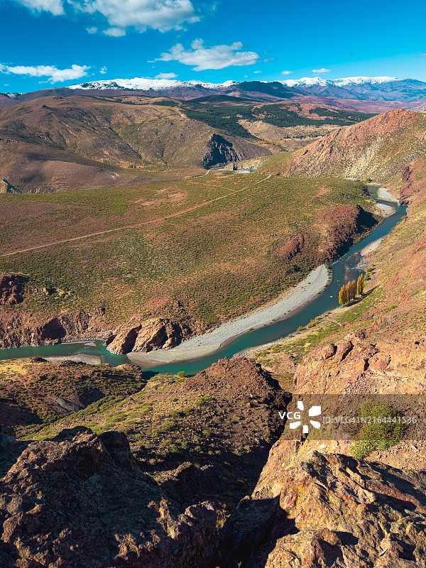 内乌肯河穿越科迪勒拉德尔维恩托山脉，从拉蓬蒂利亚观景点拍摄，阿根廷巴塔哥尼亚图片素材