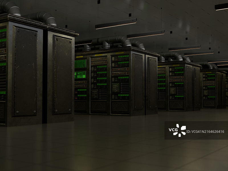 具有多行服务器机架的数据中心图片素材