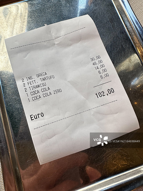 晚餐收据图片素材