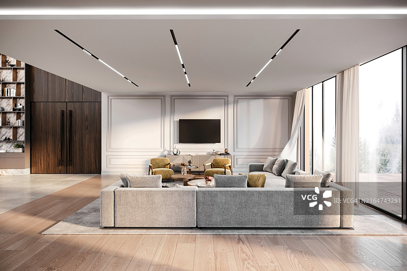 现代别墅客厅内景图片素材