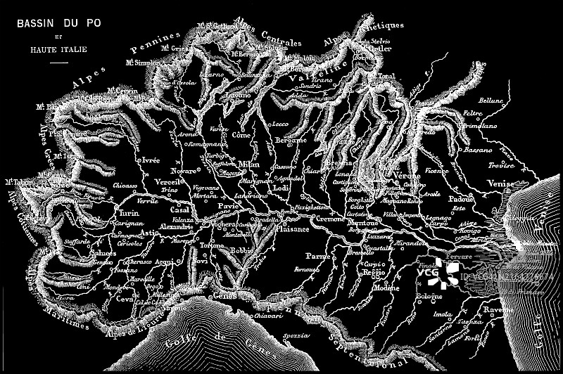 意大利波河河口古地图图片素材