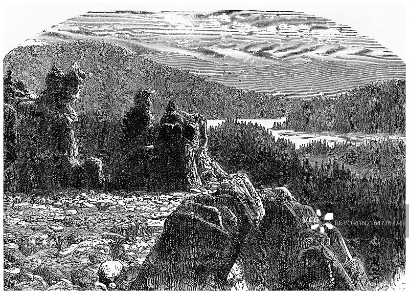 古老的刻绘插图：美国加利福尼亚州北部门多西诺县西部的安德森谷，人口稀少图片素材