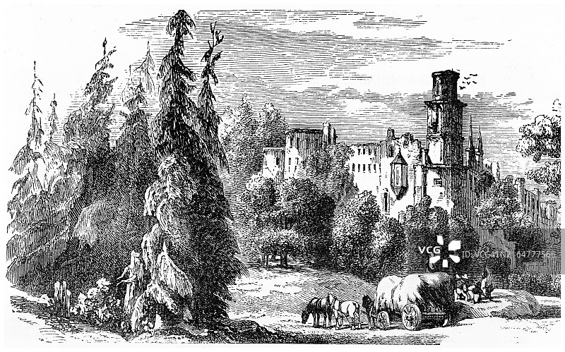 德国巴登-符腾堡州海德堡市古版画图片素材