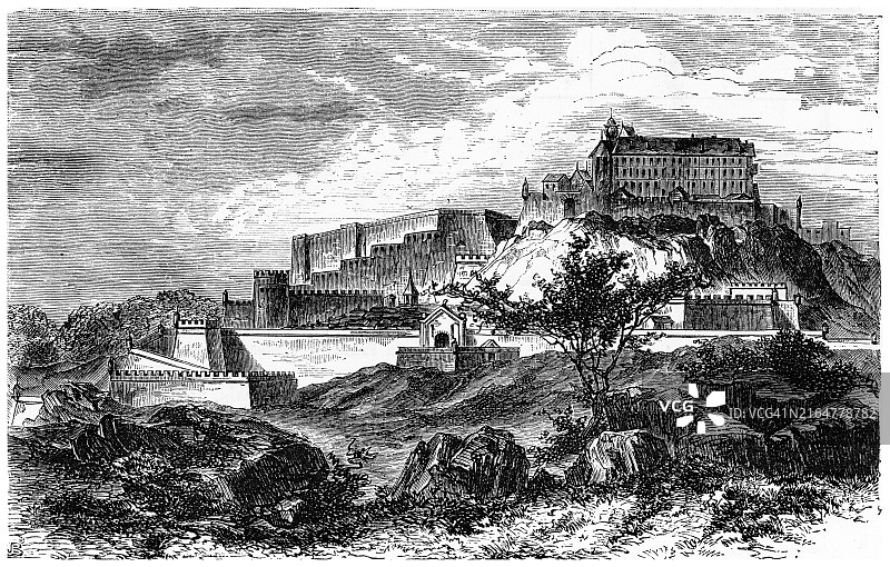 法国东北部城市贝尔福古版画图片素材