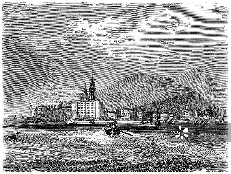 法国科西嘉岛首府阿雅克肖古老雕刻插图图片素材