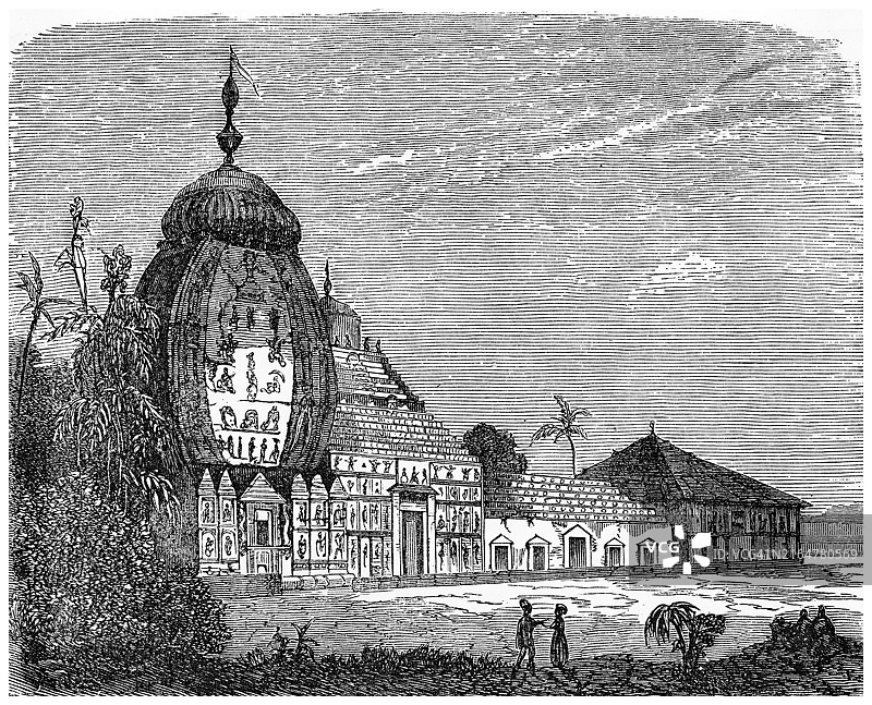 印度贾格瑞纳特宝塔老式雕刻插图图片素材