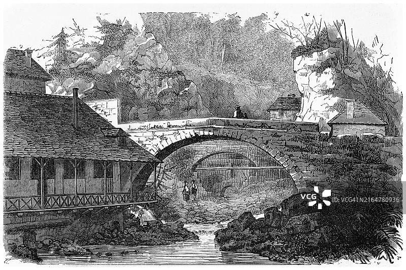 La Grande Chartreuse，卡尔特教团总修道院的古老雕刻插图，位于法国格勒诺布尔市北部的沙特勒斯山脉图片素材