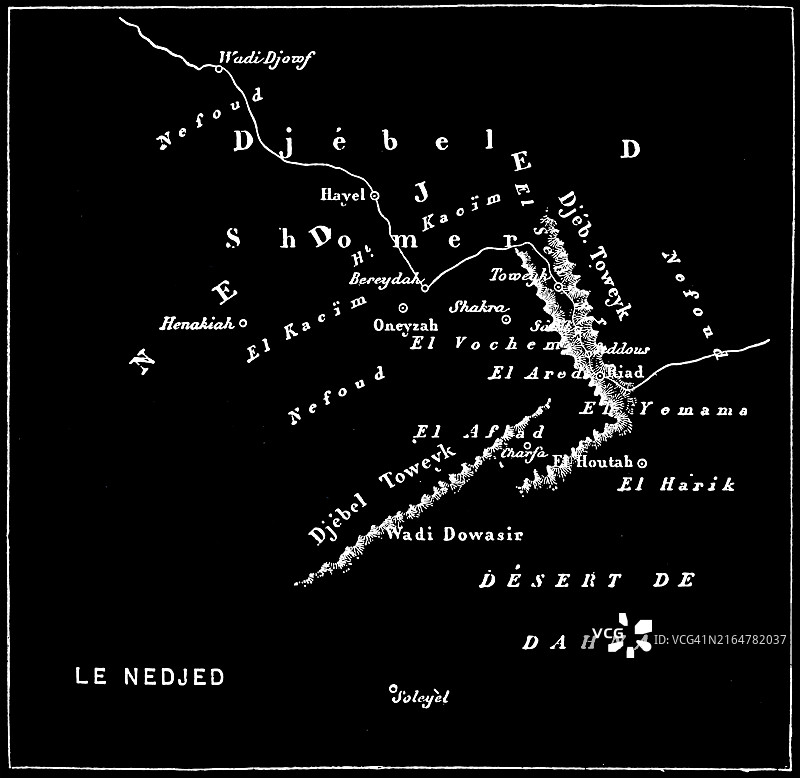 沙特阿拉伯中部地区纳季德的古老雕刻地图，该国约三分之一的现代人口居住在该地区图片素材