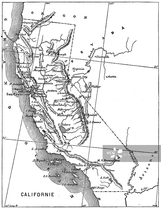 美国加利福尼亚州旧版地图图片素材