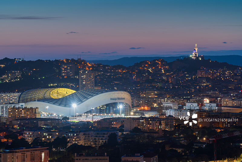日落景观，城市天际线马赛，法国图片素材