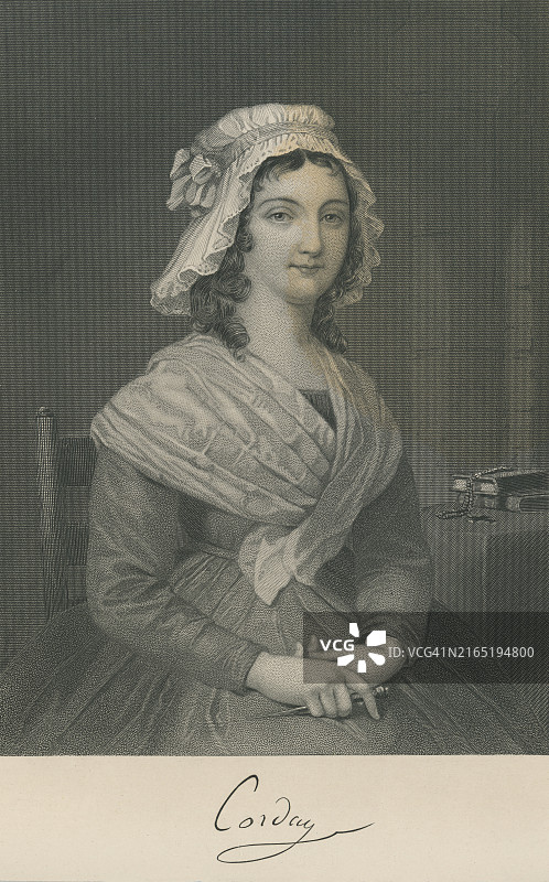法国革命人物夏洛特·科尔代（玛丽-安妮·夏洛特·德·科尔代·达尔蒙）肖像图片素材