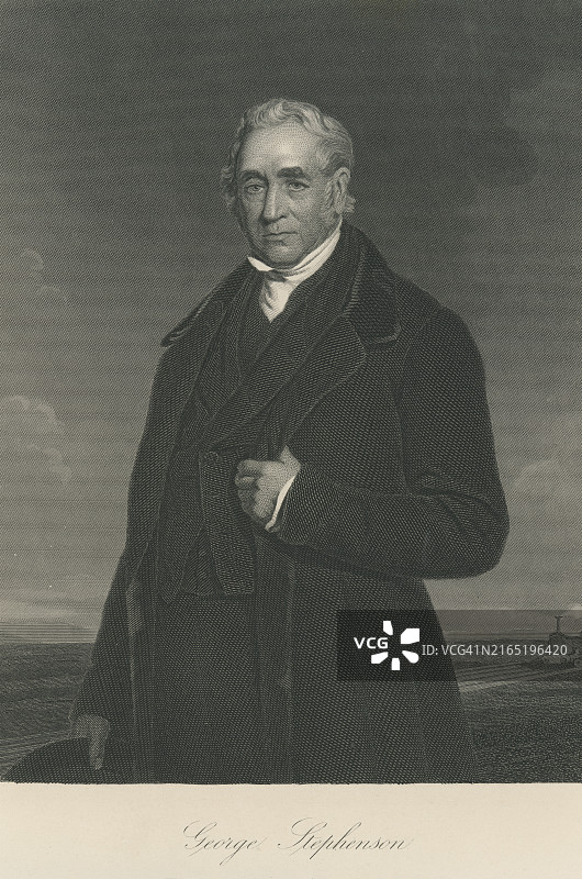 工业革命时期英国土木工程师兼机械工程师乔治·斯蒂芬森肖像（1781年6月9日-1848年8月12日）图片素材