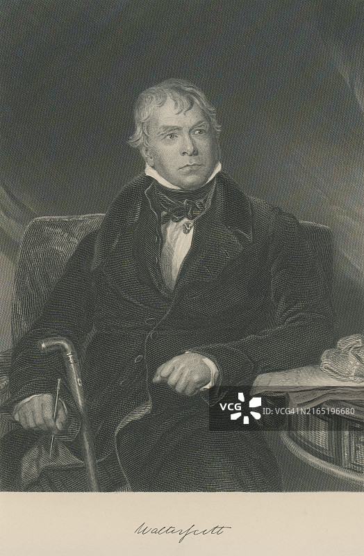 苏格兰历史小说家、诗人、剧作家和历史学家沃尔特·司各特爵士肖像图片素材