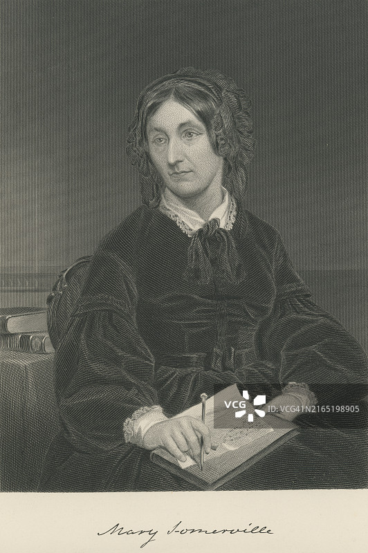 苏格兰科学家、作家和博学家玛丽·萨默维尔（1780年12月26日-1872年11月29日）的肖像图片素材