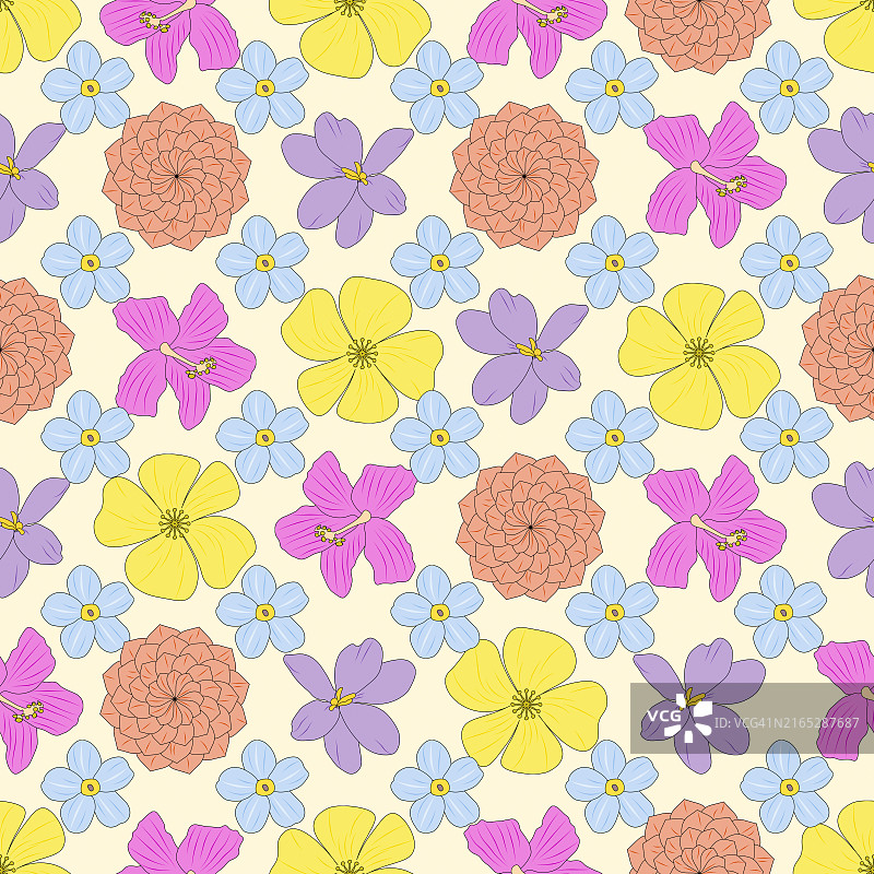 1960年代花卉无缝背景图片素材